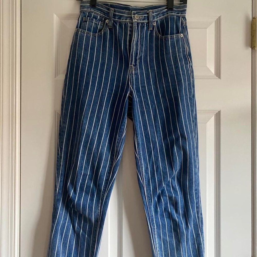 AE pin stripe denim straight leg blue jeans — American Eagle — size 2